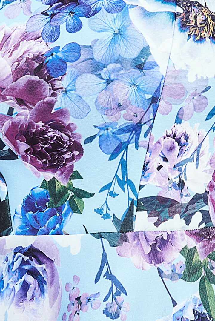 Florence Blue Floral Scuba Foam Sleeveless Midi Dress