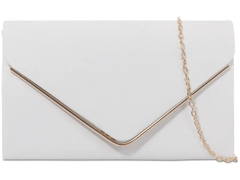 La Rochelle White Suede Effect Clutch Bag with Gold Trim