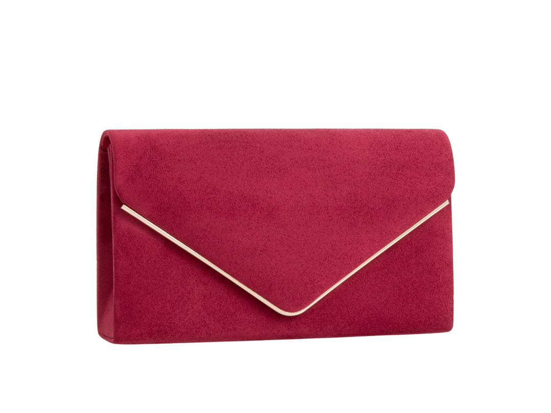 La Rochelle Burgundy Suede Effect Clutch Bag with Gold Trim