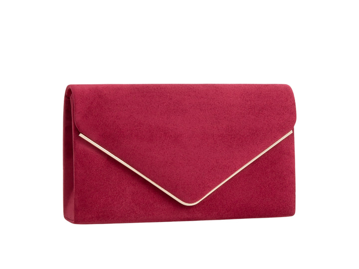 La Rochelle Burgundy Suede Effect Clutch Bag with Gold Trim