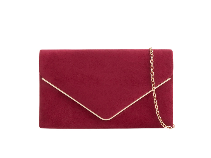 La Rochelle Burgundy Suede Effect Clutch Bag with Gold Trim