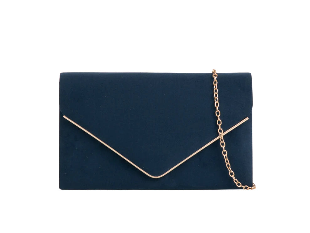 La Rochelle Navy Suede Effect Clutch Bag with Gold Trim