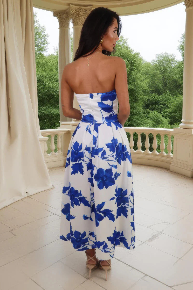 Maeve Blue Floral Bandeau A-Line Midi Dress
