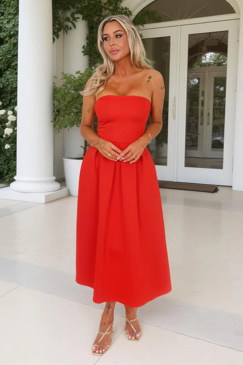 Maeve Blood Orange Bandeau A-Line Midi Dress