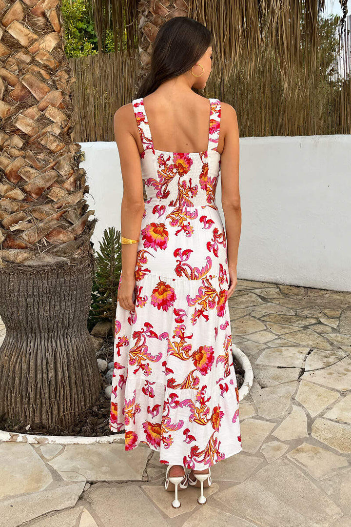 Caitlin Multi Floral Print Sweetheart Neck Tiered Maxi Dress