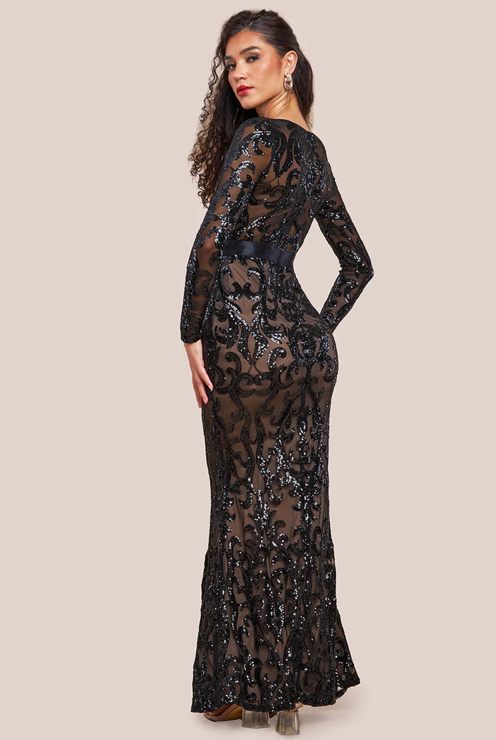 Anwen Black Sequin Long Sleeve Bodycon Maxi Dress