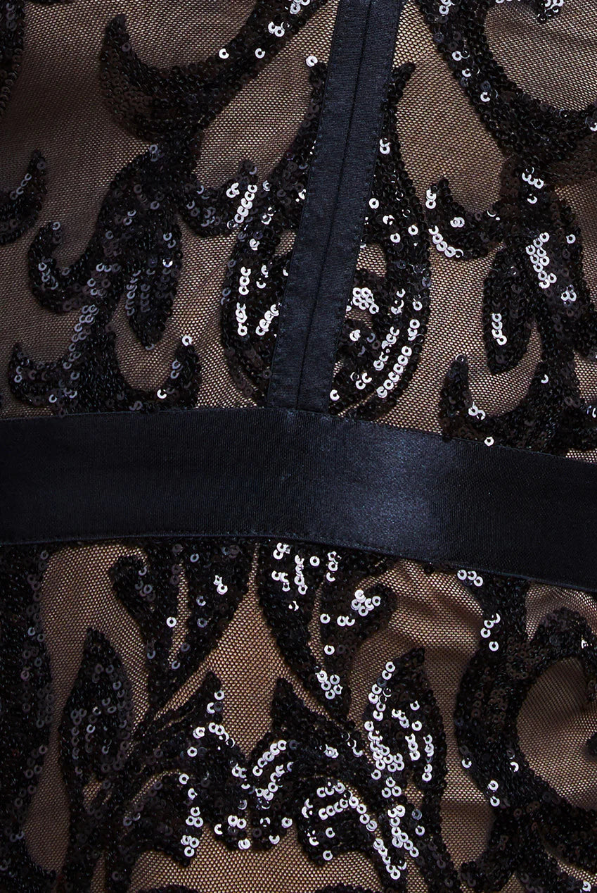 Anwen Black Sequin Long Sleeve Bodycon Maxi Dress