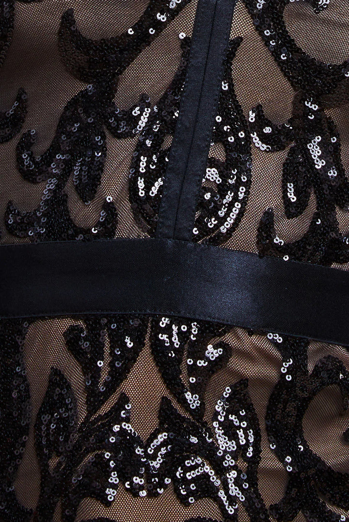 Anwen Black Sequin Long Sleeve Bodycon Maxi Dress