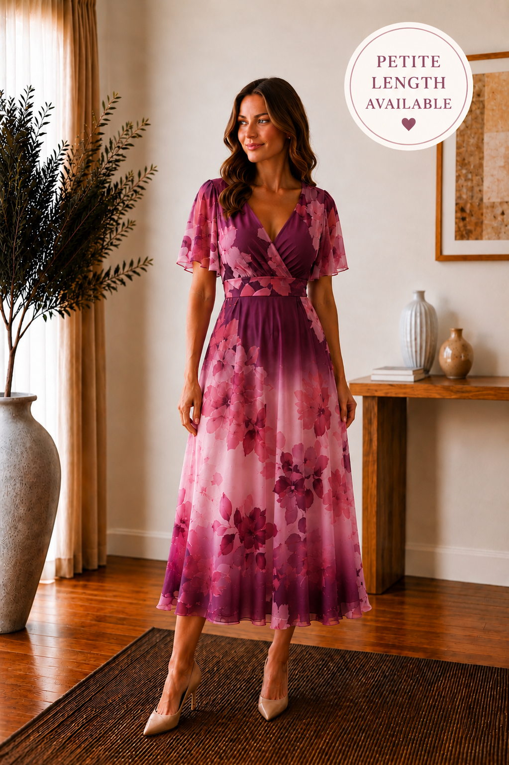Isobel Plum Floral Angel Sleeve Belted Maxi Dress - REGULAR LENGTH (3 LENGTHS)