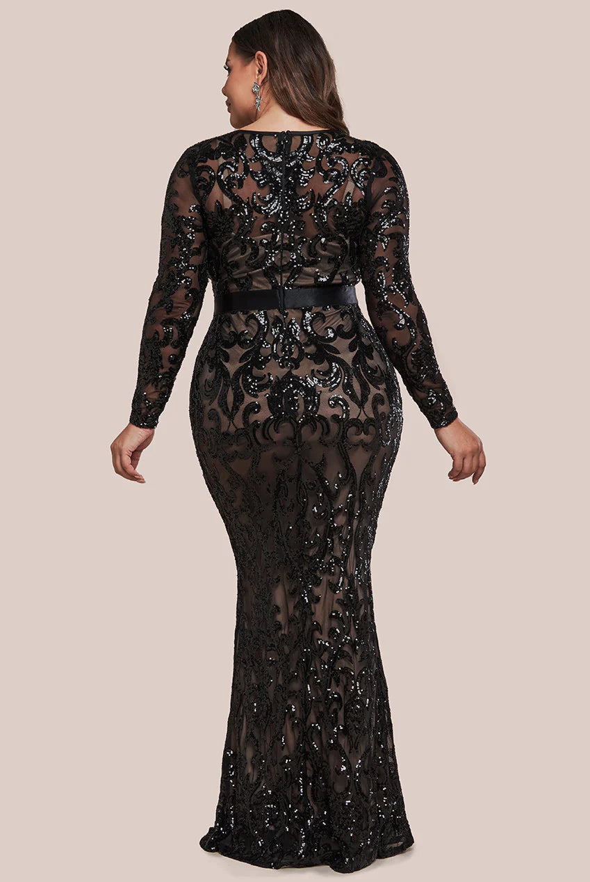 Anwen Black Sequin Long Sleeve Bodycon Maxi Dress