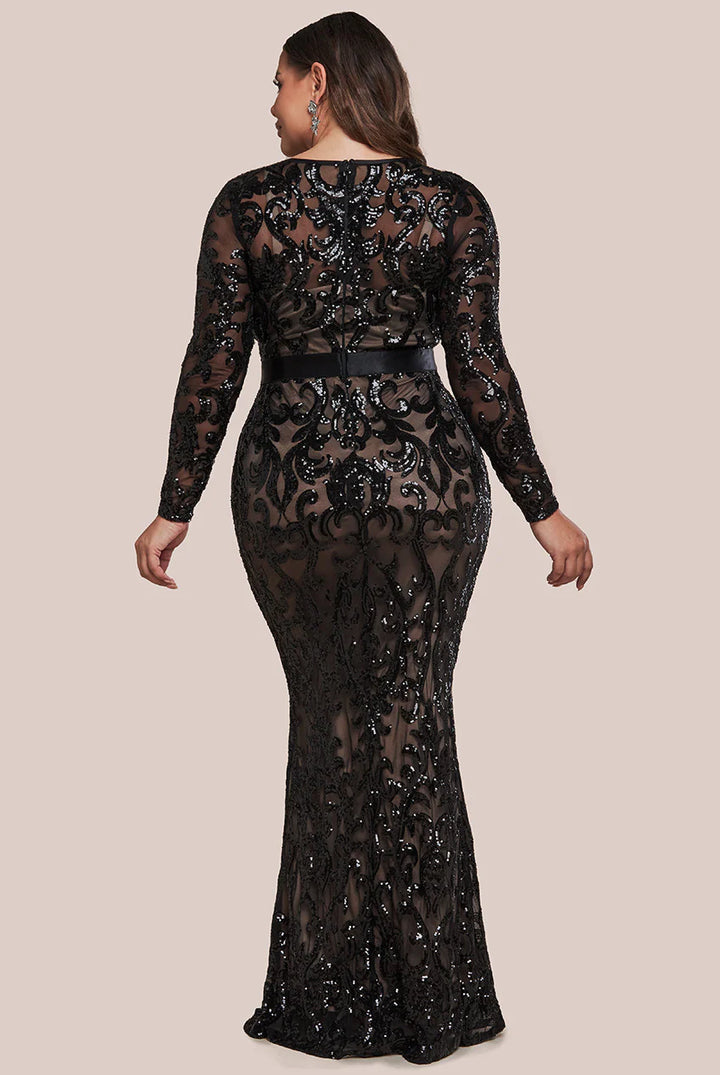 Anwen Black Sequin Long Sleeve Bodycon Maxi Dress