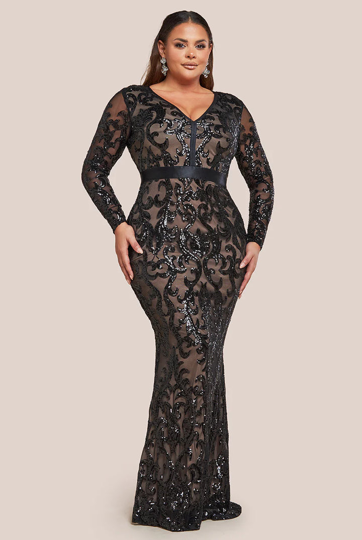 Anwen Black Sequin Long Sleeve Bodycon Maxi Dress
