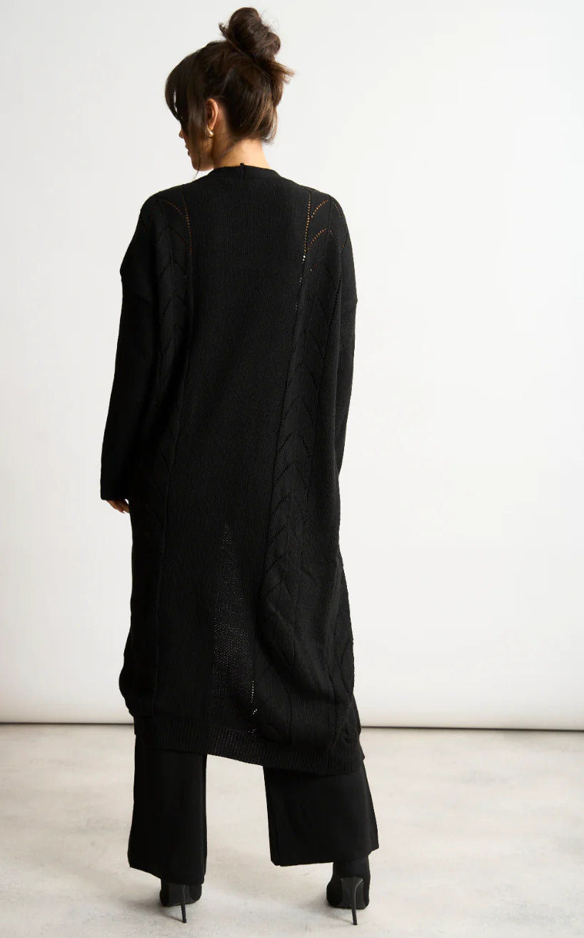 Naya Black Embroidered Long Sleeve Longline Cardigan