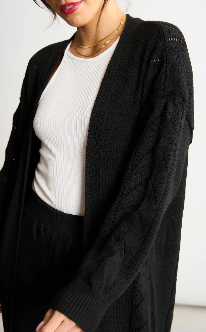 Naya Black Embroidered Long Sleeve Longline Cardigan