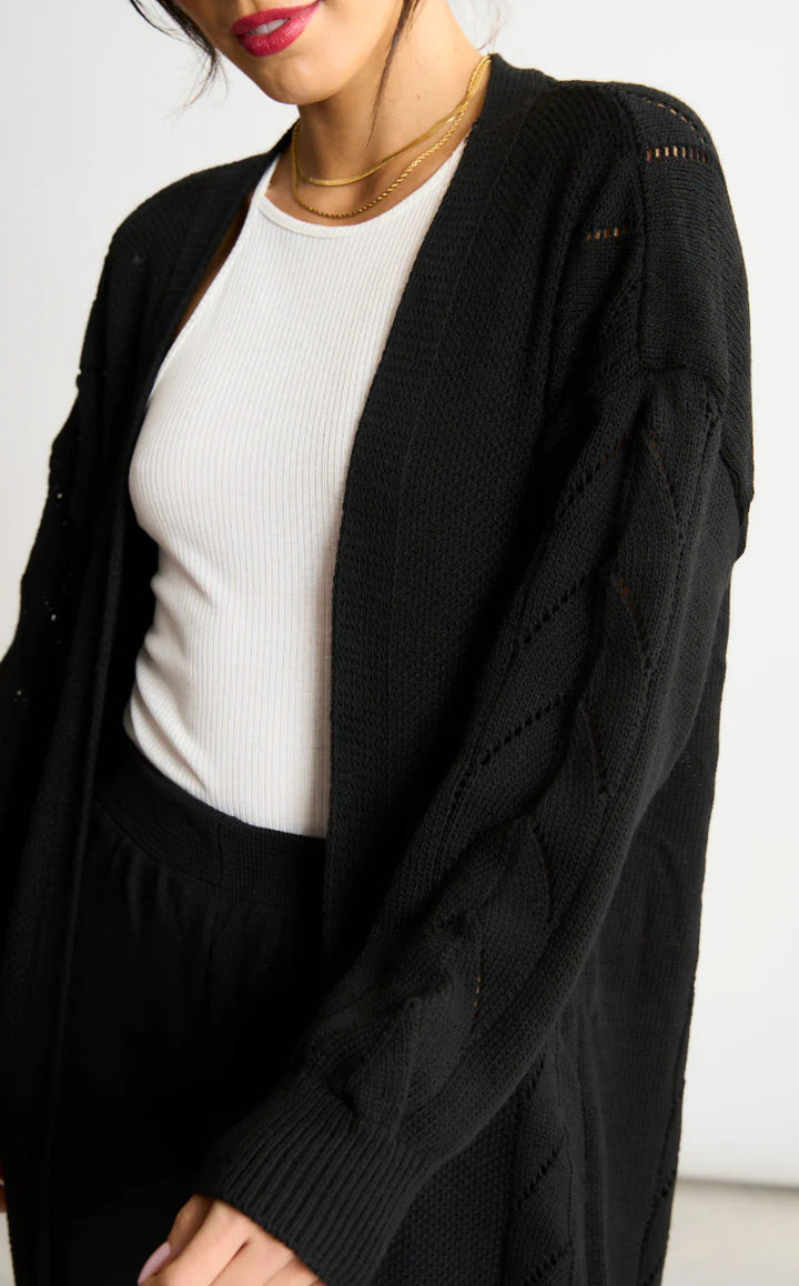 Naya Black Embroidered Long Sleeve Longline Cardigan