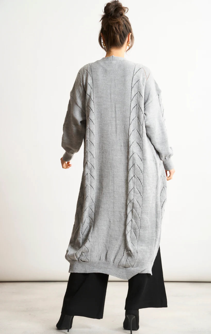 Naya Grey Embroidered Long Sleeve Longline Cardigan