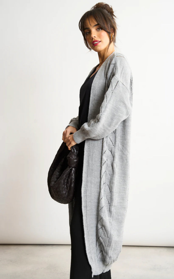 Naya Grey Embroidered Long Sleeve Longline Cardigan