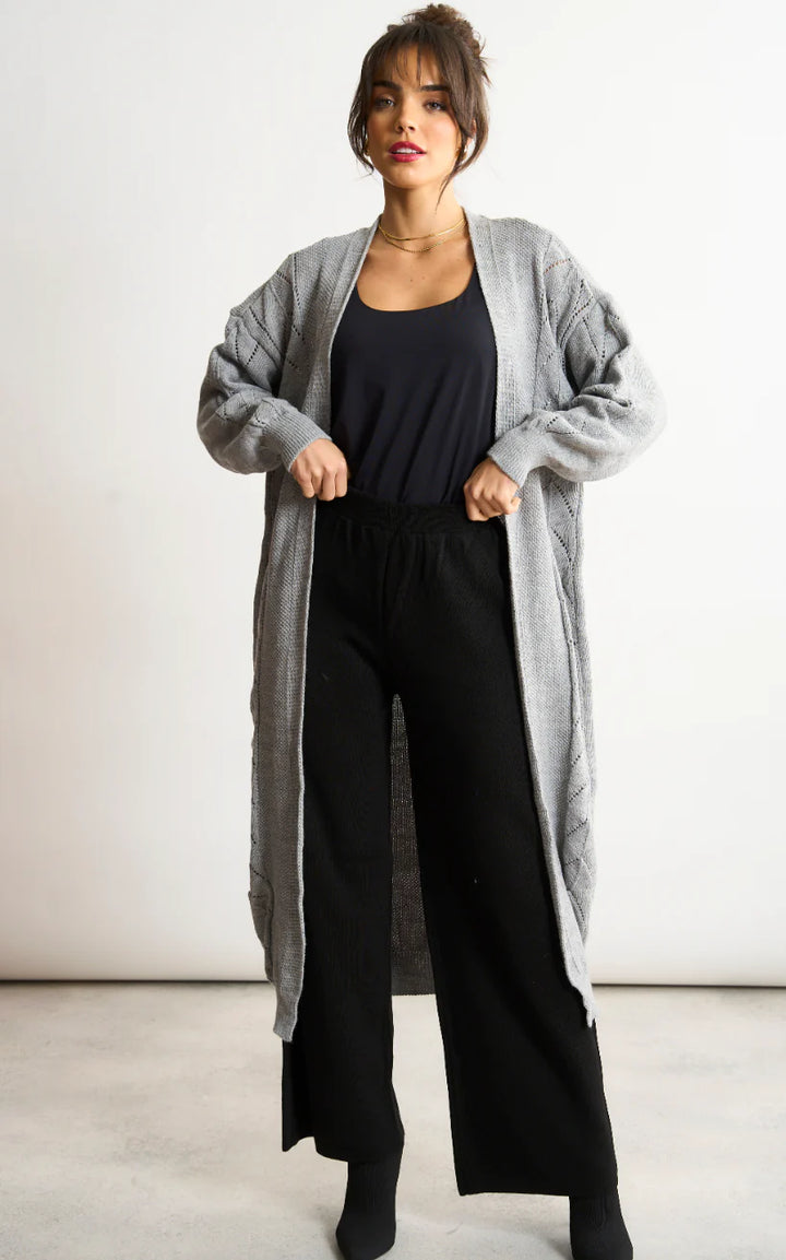 Naya Grey Embroidered Long Sleeve Longline Cardigan