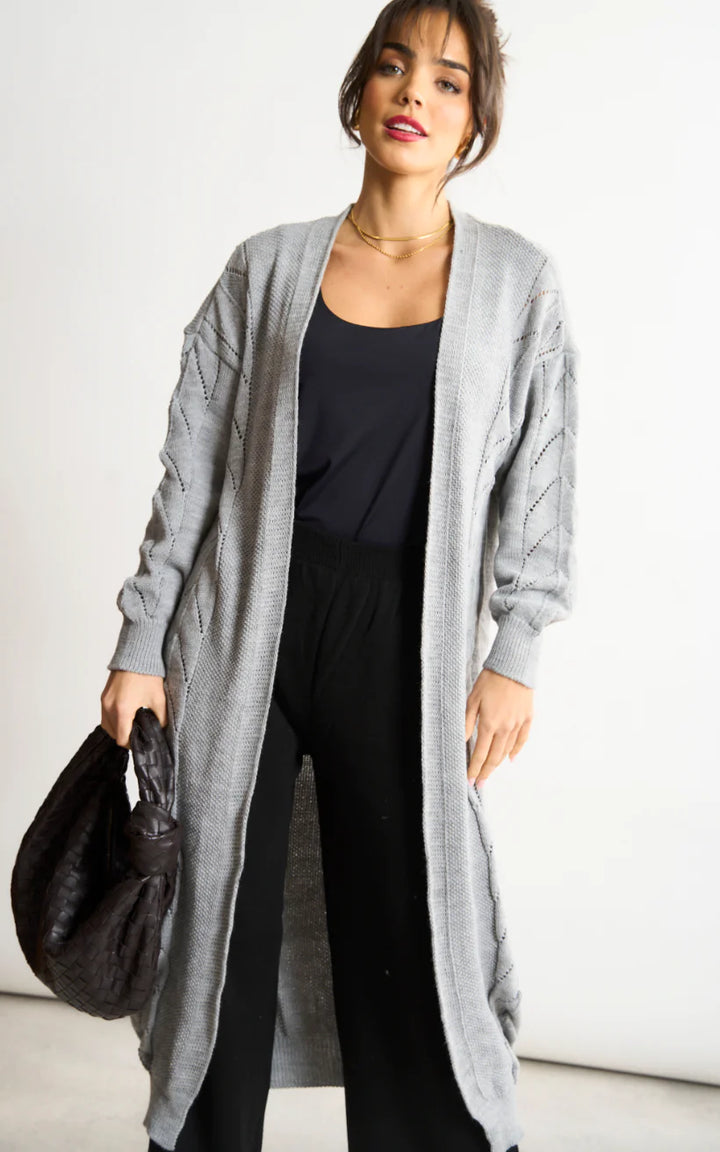 Naya Grey Embroidered Long Sleeve Longline Cardigan