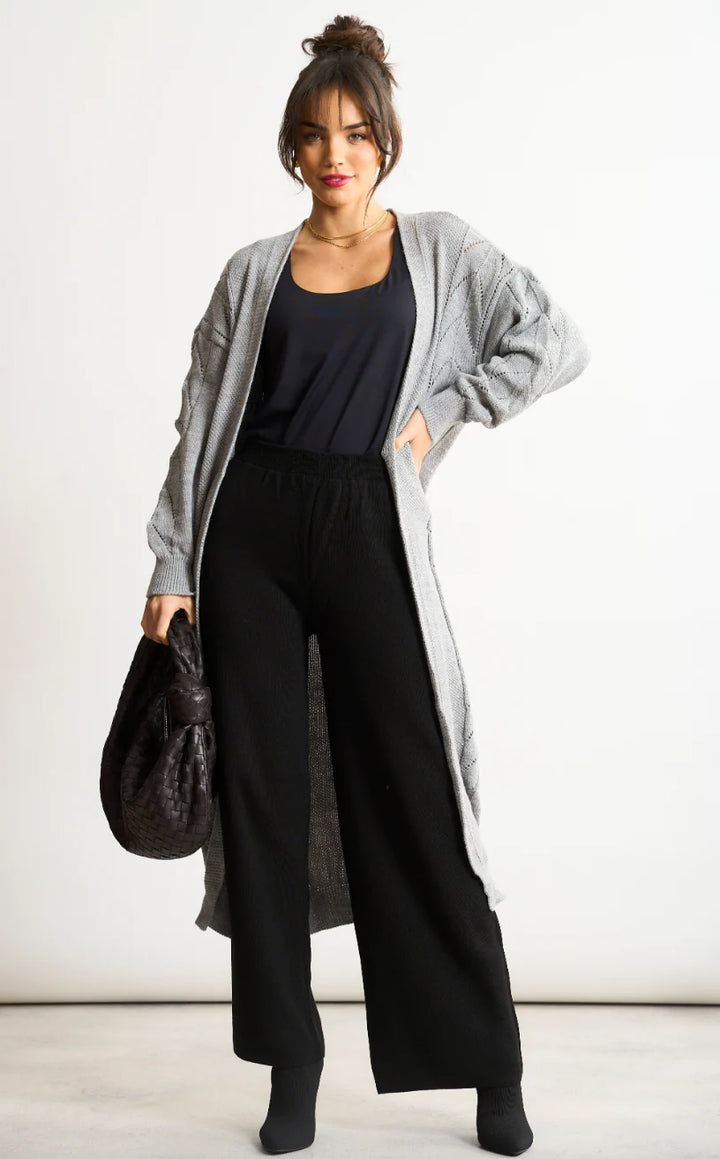 Naya Grey Embroidered Long Sleeve Longline Cardigan