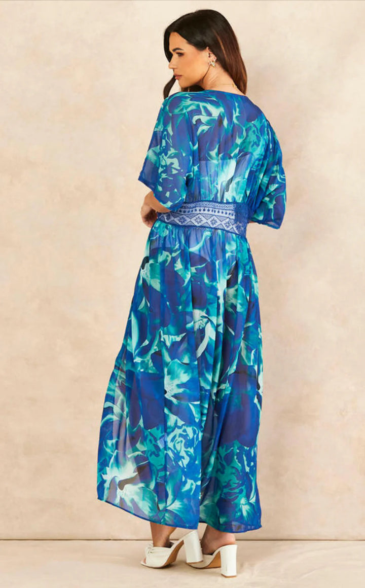 Sandy Lane Blue Ocean Maxi Tie Up Beach Kaftan