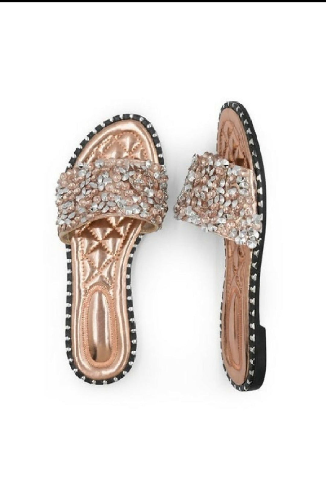 Belle Rose Gold Embellished Sparkly Flat slider Sandals