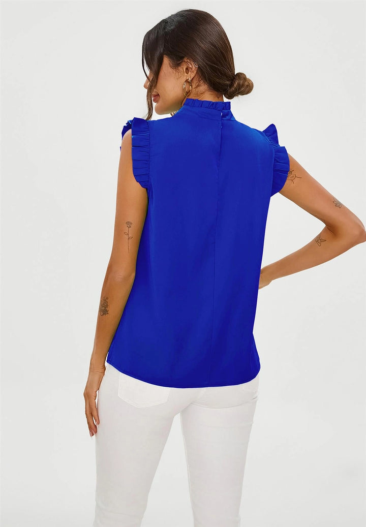Clara Cobalt Blue Frill Trim Sleeve High Neck Blouse Top