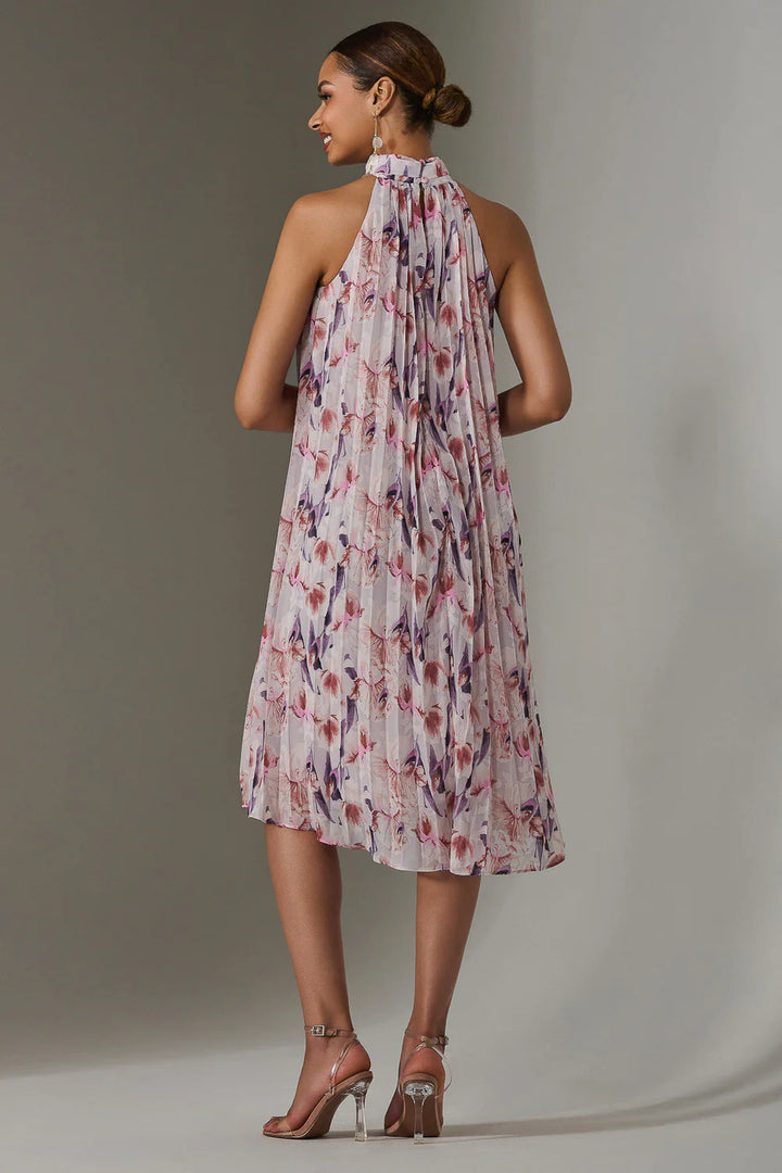Lulu Purple Floral Pleated Halter Neck Midi Dress