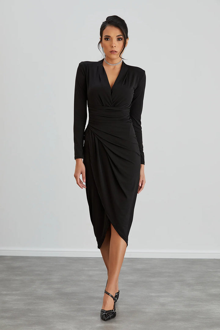 A Touch Of Class Black Long Sleeve Bodycon Wrap Midi/Maxi Dress