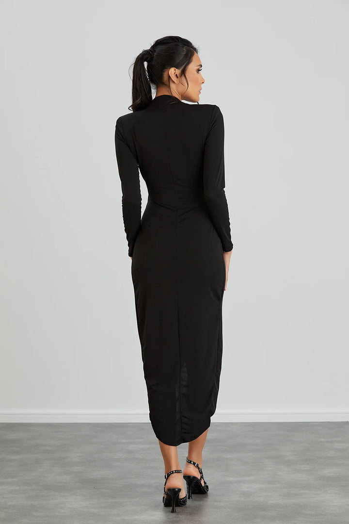 A Touch Of Class Black Long Sleeve Bodycon Wrap Midi/Maxi Dress