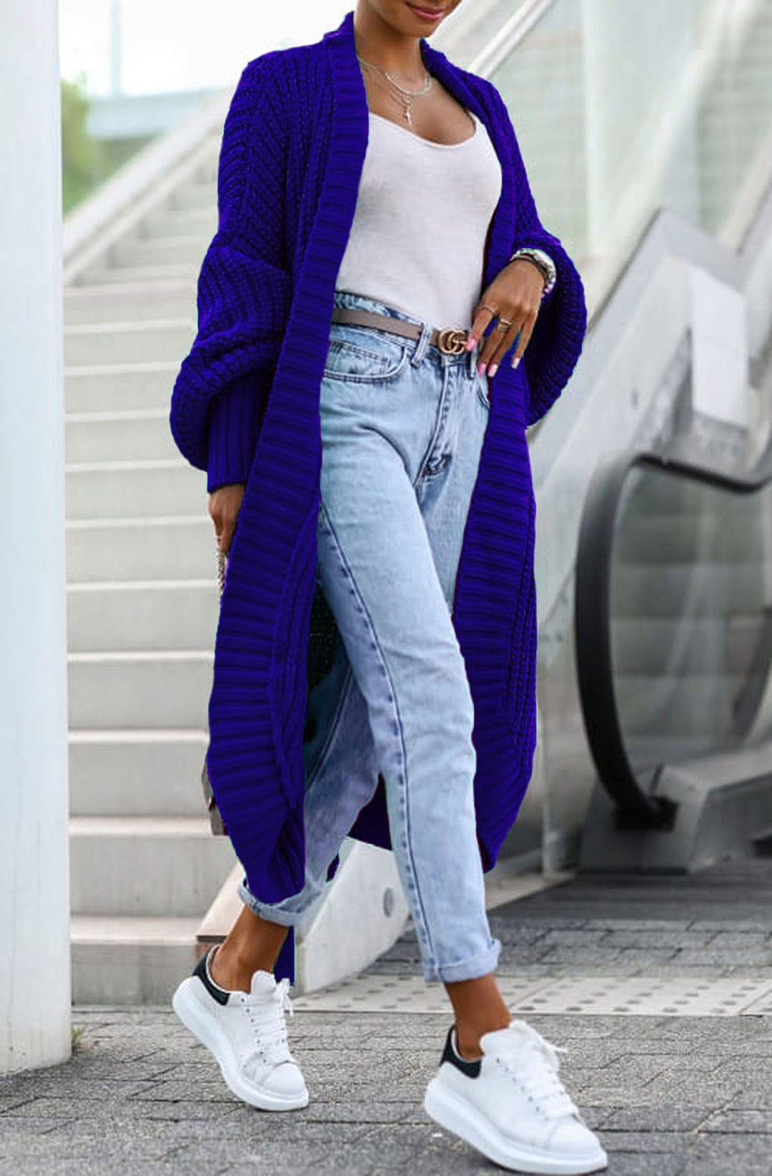 Aspen Cobalt Blue Chunky Knit Belted Longline Cardigan