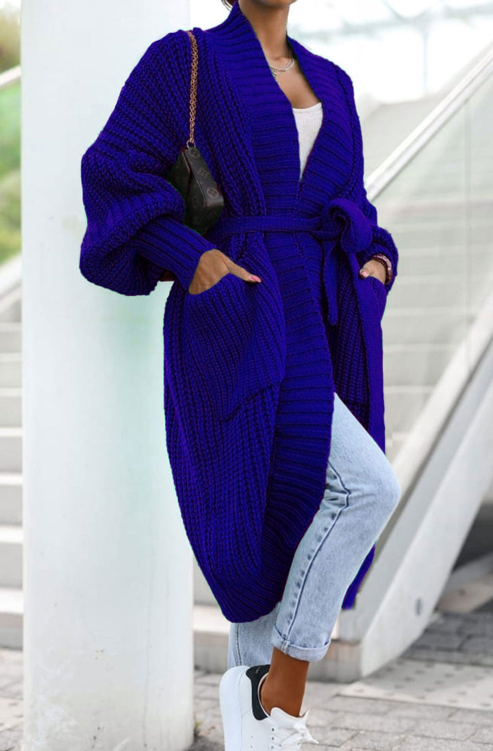 Aspen Cobalt Blue Chunky Knit Belted Longline Cardigan