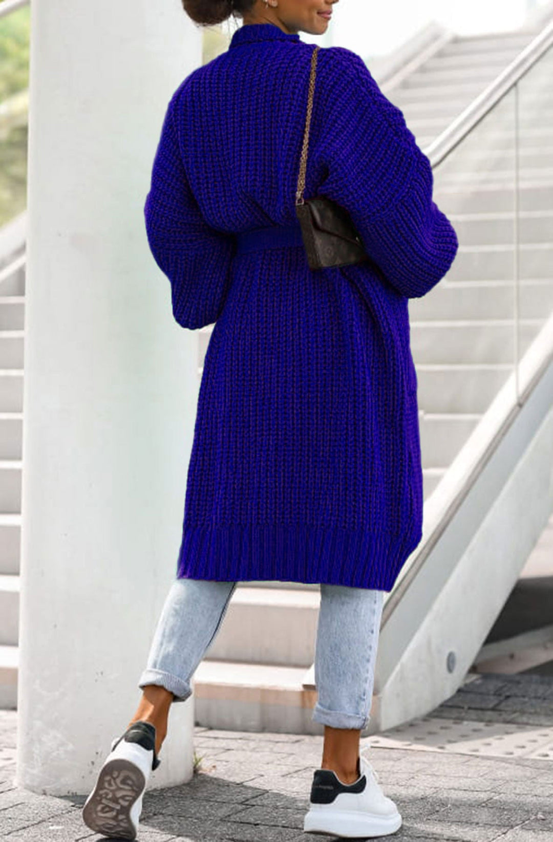 Aspen Cobalt Blue Chunky Knit Belted Longline Cardigan