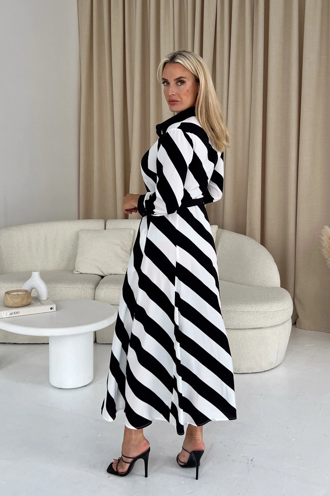 Brielle Black White Stripe Shirt Maxi Dress