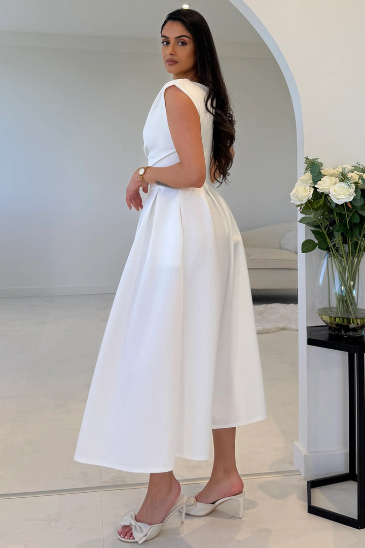 Betty White Asymmetric Neckline Skater Midi Dress With Pockets