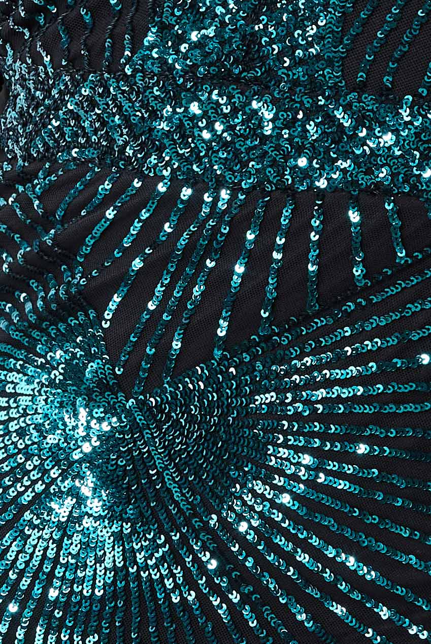 Starburst Emerald Green Long Sleeve Sequin Bodycon Maxi Dress