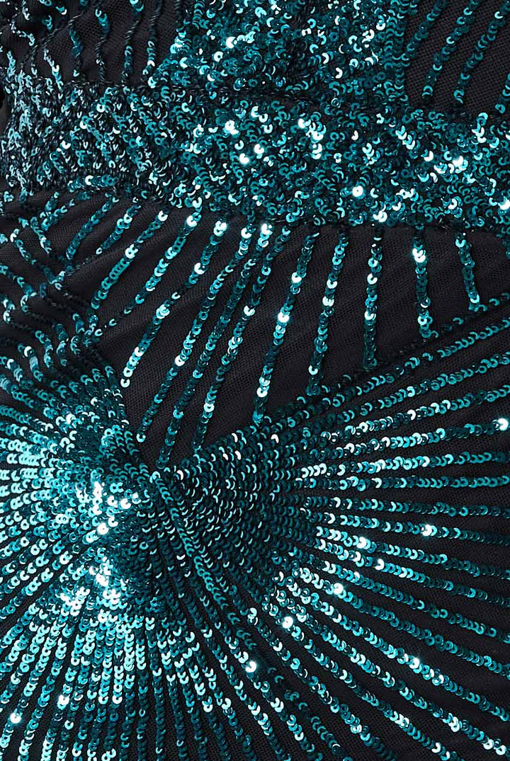 Starburst Emerald Green Long Sleeve Sequin Bodycon Maxi Dress