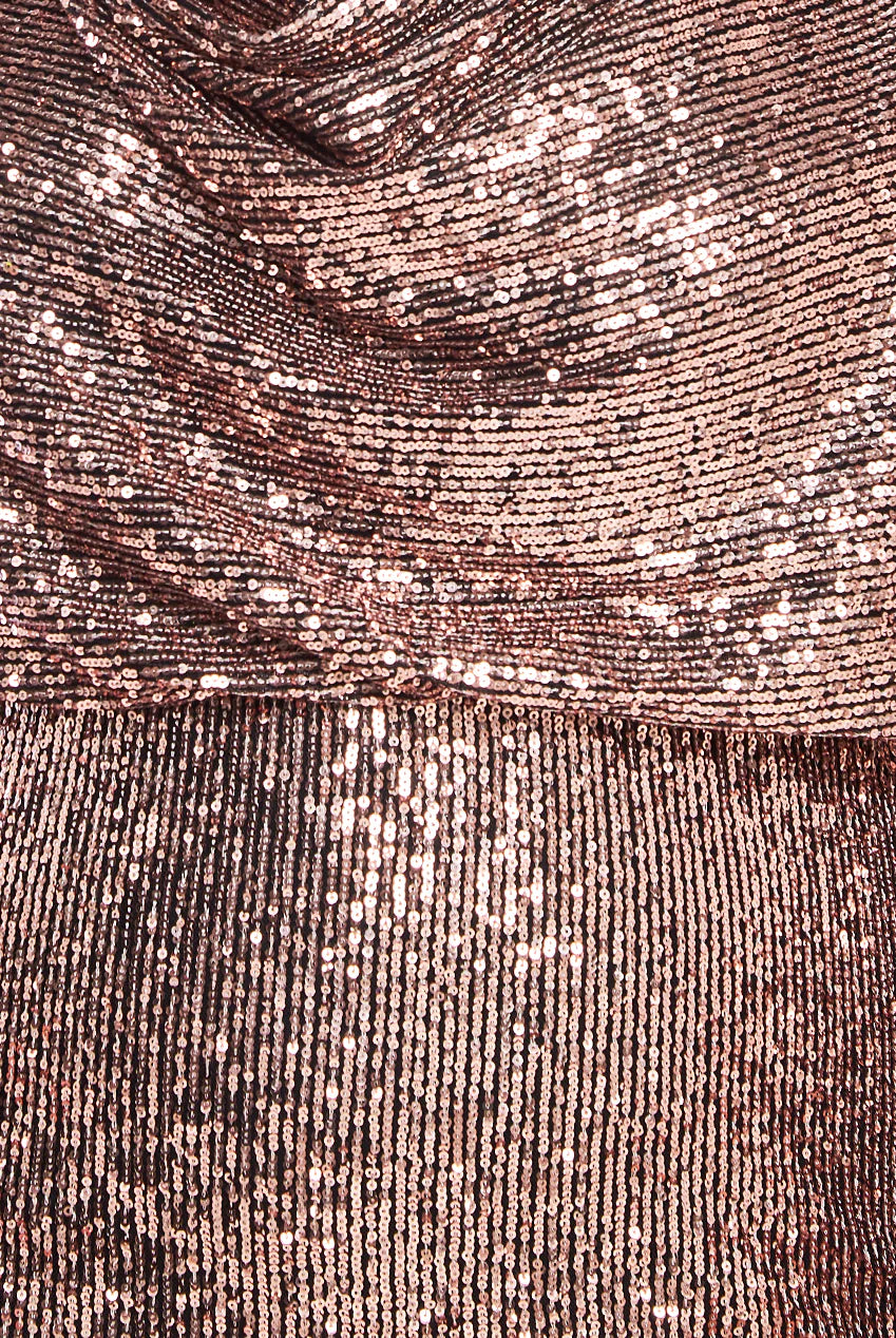 Halle PLUS Sequin Champagne 3/4 Sleeve Cowl Neck Off The Shoulder Midi Dress
