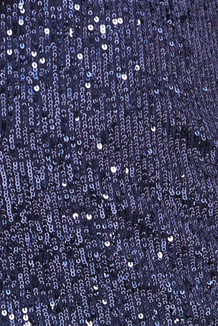 Halle Sequin Navy 3/4 Sleeve Cowl Neck Off The Shoulder Midi Dress - BY GODDIVA