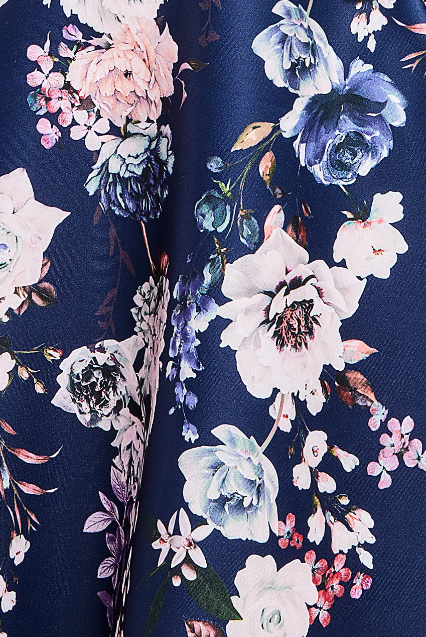 Florence Navy Floral Scuba Foam Sleeveless Midi Dress