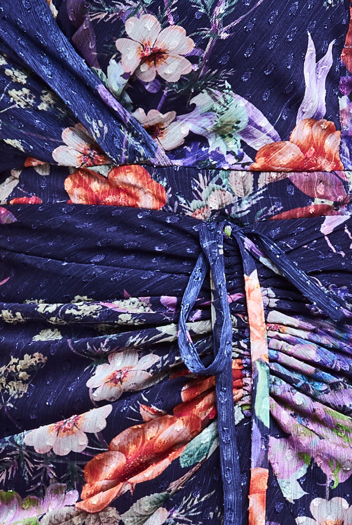 Rosalie Navy Floral Dip Hem Short Sleeve Tiered Midaxi Dress