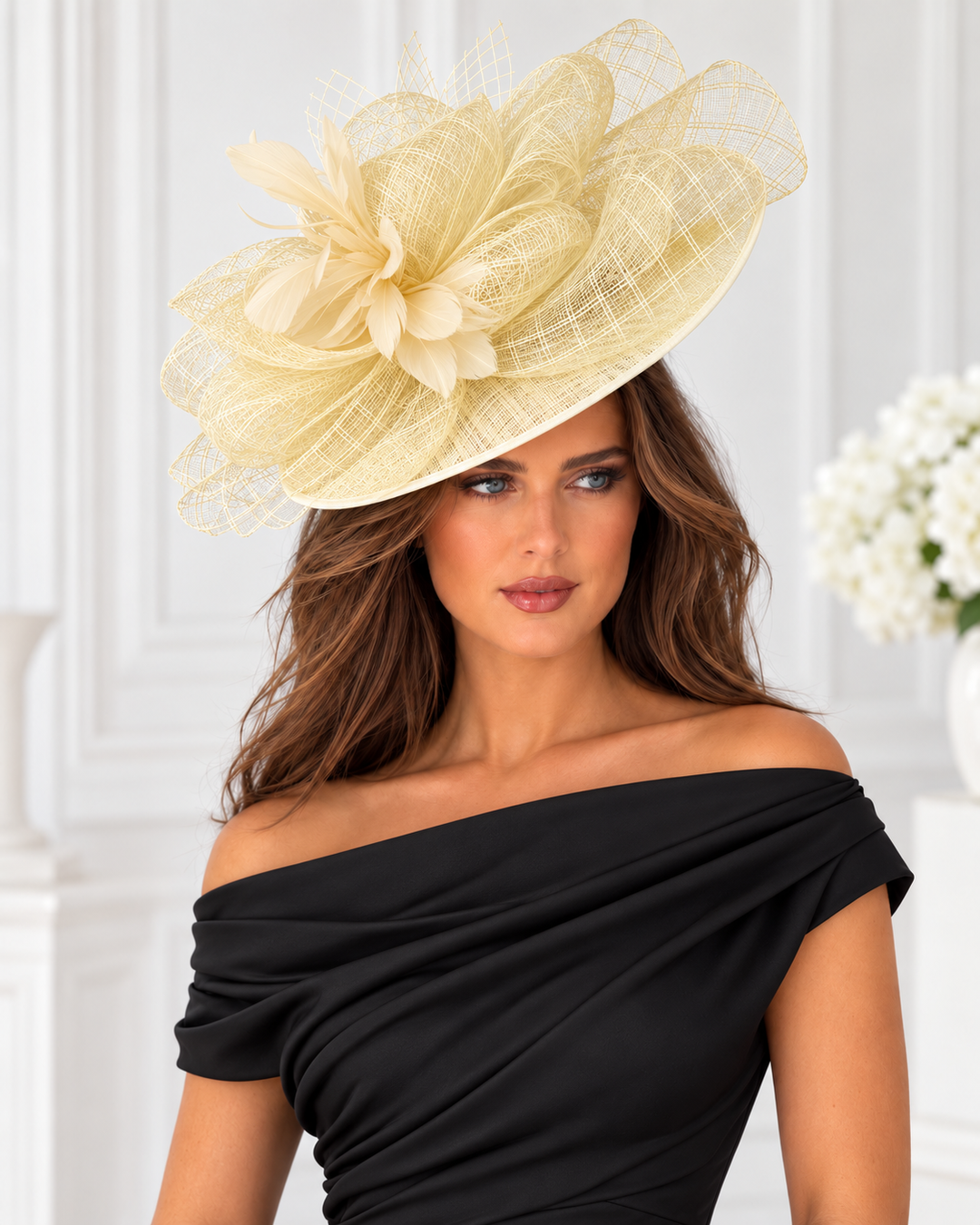 Aurelia Pale Lemon Floral Bow Large Hatinator
