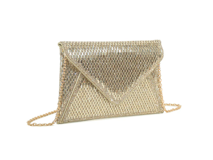 Azaire Crystal Embellished Sparkly Envelope Clutch Bag - Gold