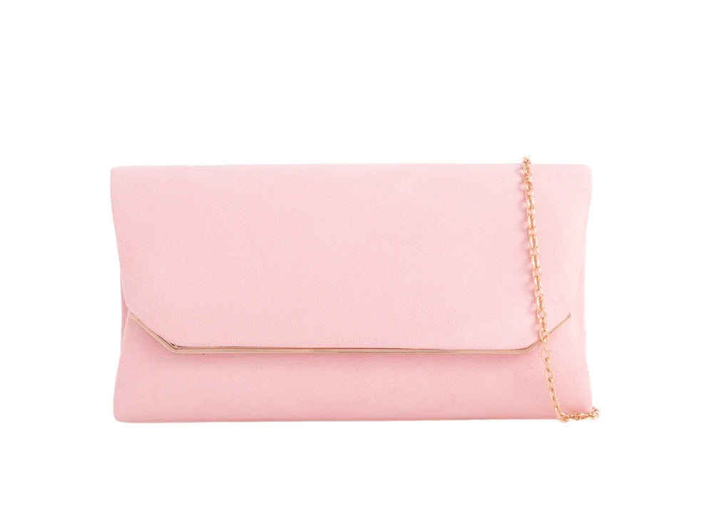 Melrose Pale Pink Suede Effect Clutch Bag