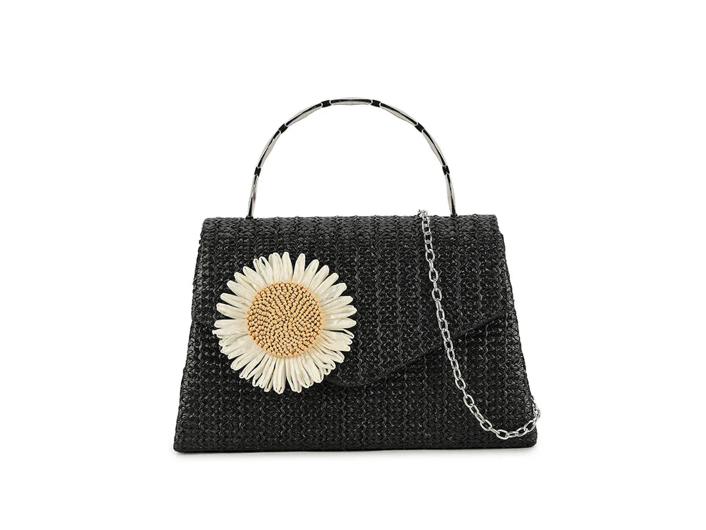 Treviso Black Daisy Woven Handbag