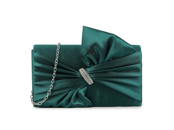 Palermo Admiral Green Satin Front Bow Detail Clutch Bag