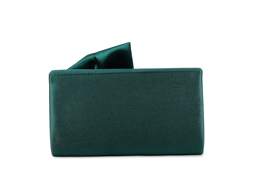 Palermo Admiral Green Satin Front Bow Detail Clutch Bag