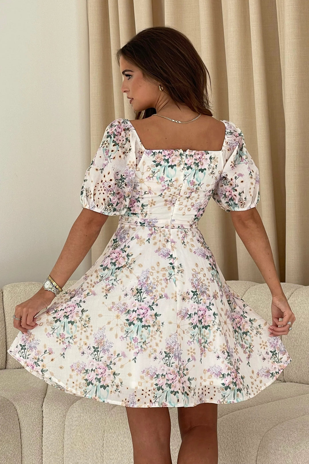 Hallie Cream Broderie Anglaise Mini Dress