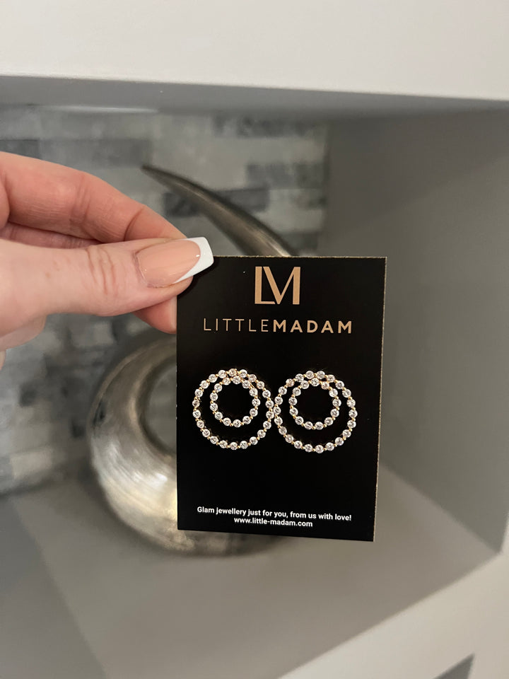 Double Circle Diamante Earrings in Gold