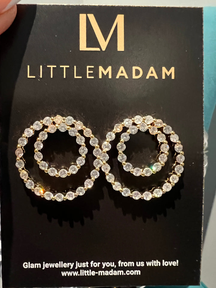 Double Circle Diamante Earrings in Gold